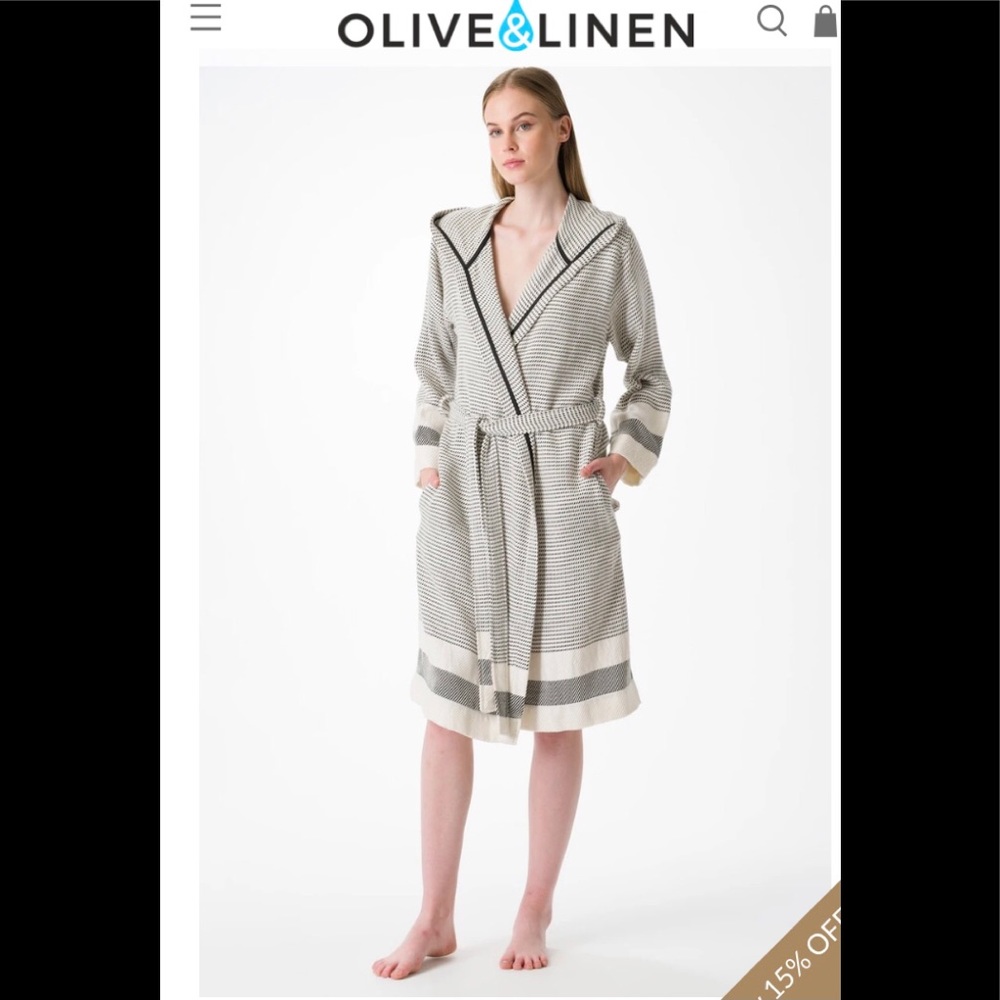 Olive and Linen Turkish Towel short bathrobe
